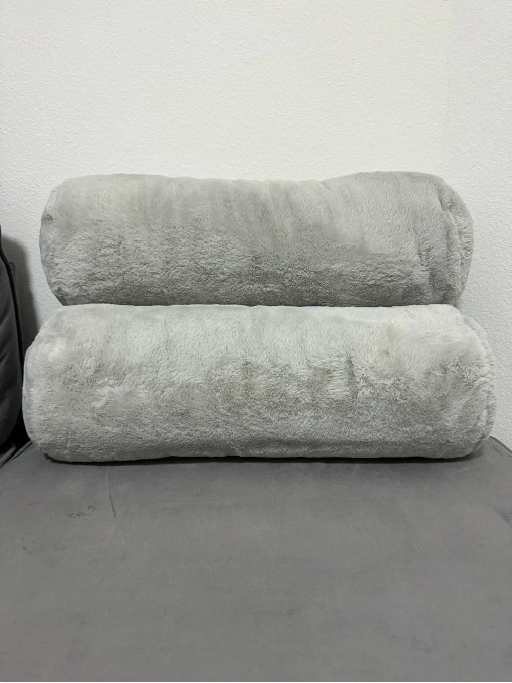 Target Plush Light Gray Faux Fur Bolster Pillow Pair
